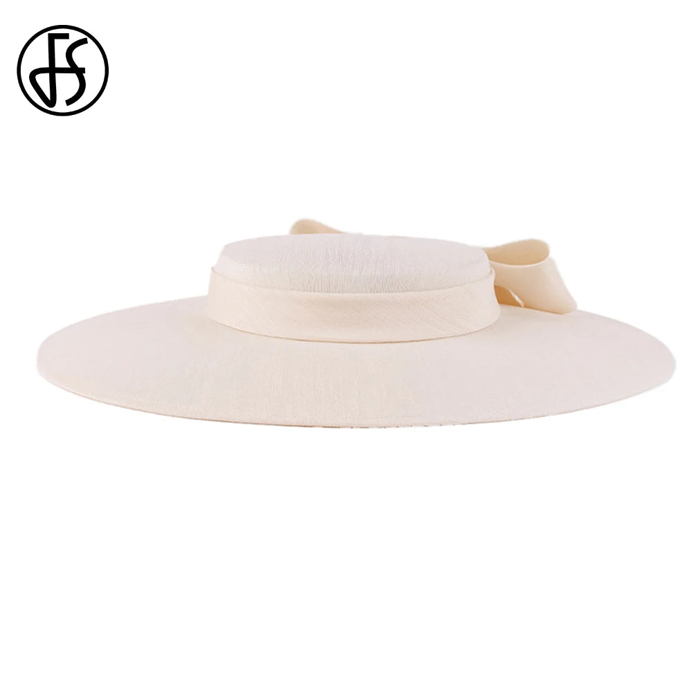 Wide Brim Church Fascinator – Big Bowknot Hat for Weddings