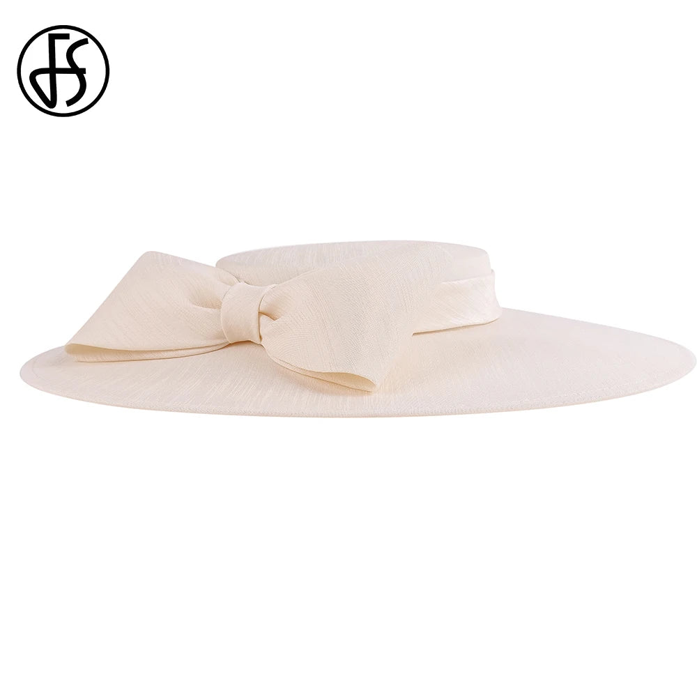 Wide Brim Church Fascinator – Big Bowknot Hat for Weddings