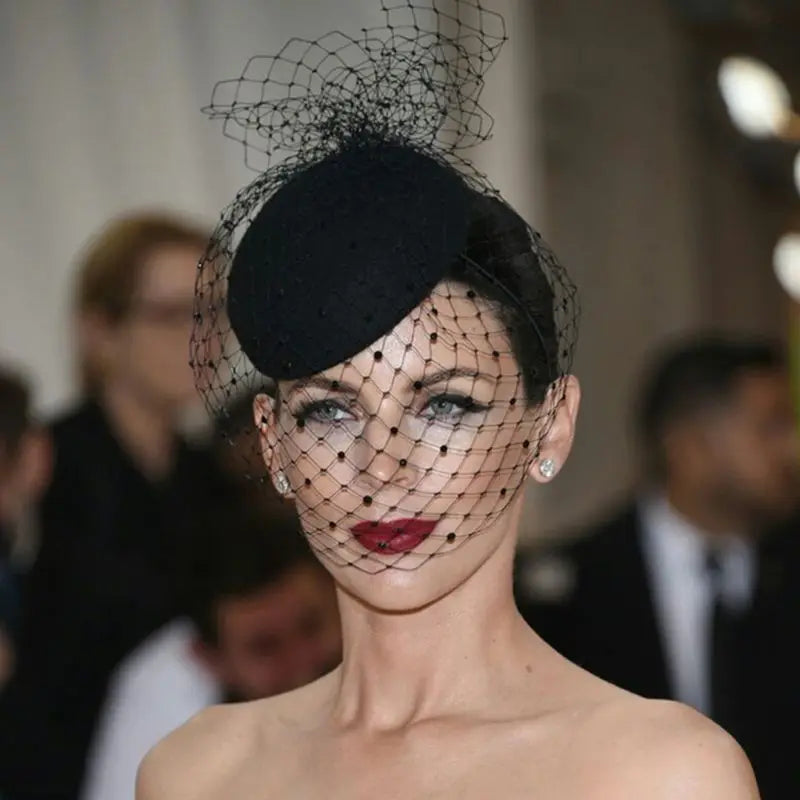 Vintage 20s Felt Pillbox Fascinator – Polka Dot Veil