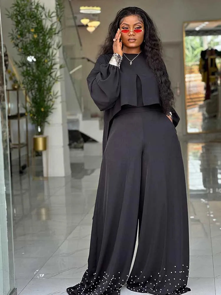 Spring Clothes for Women 2 Piece Sets Women Outfit Lantern Sleeves Suit with Wide Pants and Top High Quality Ladies Elegant Sets