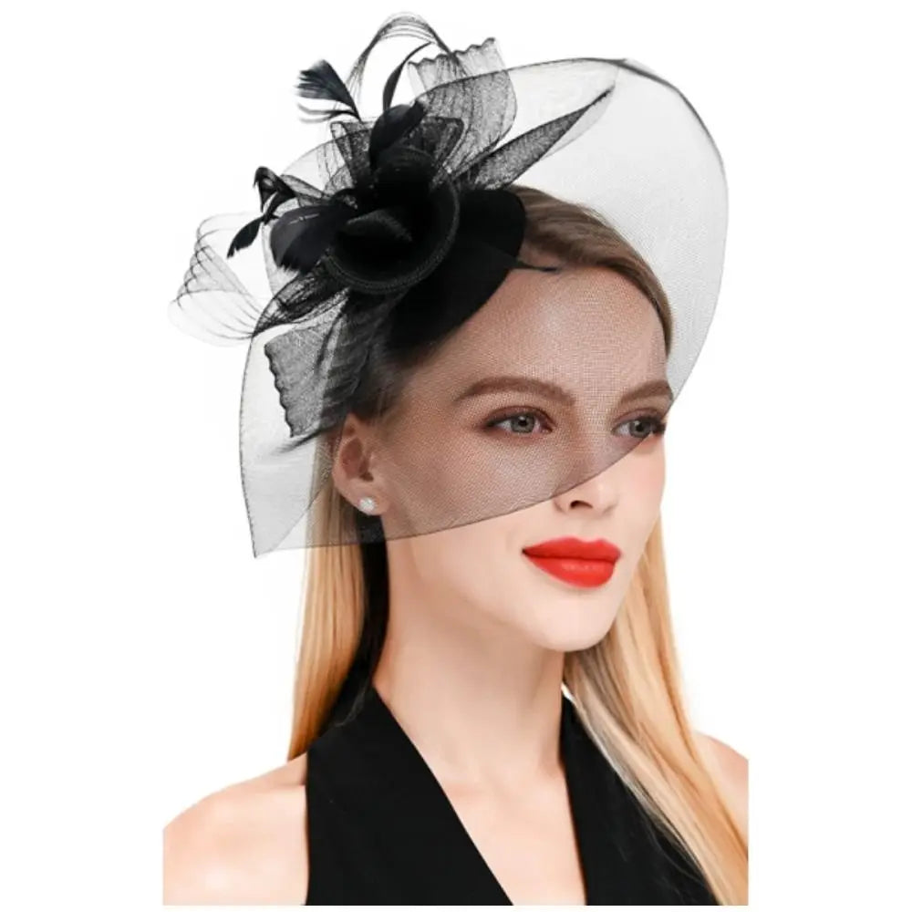 Handmade Lace & Feather Fascinator Bow Hair Clip