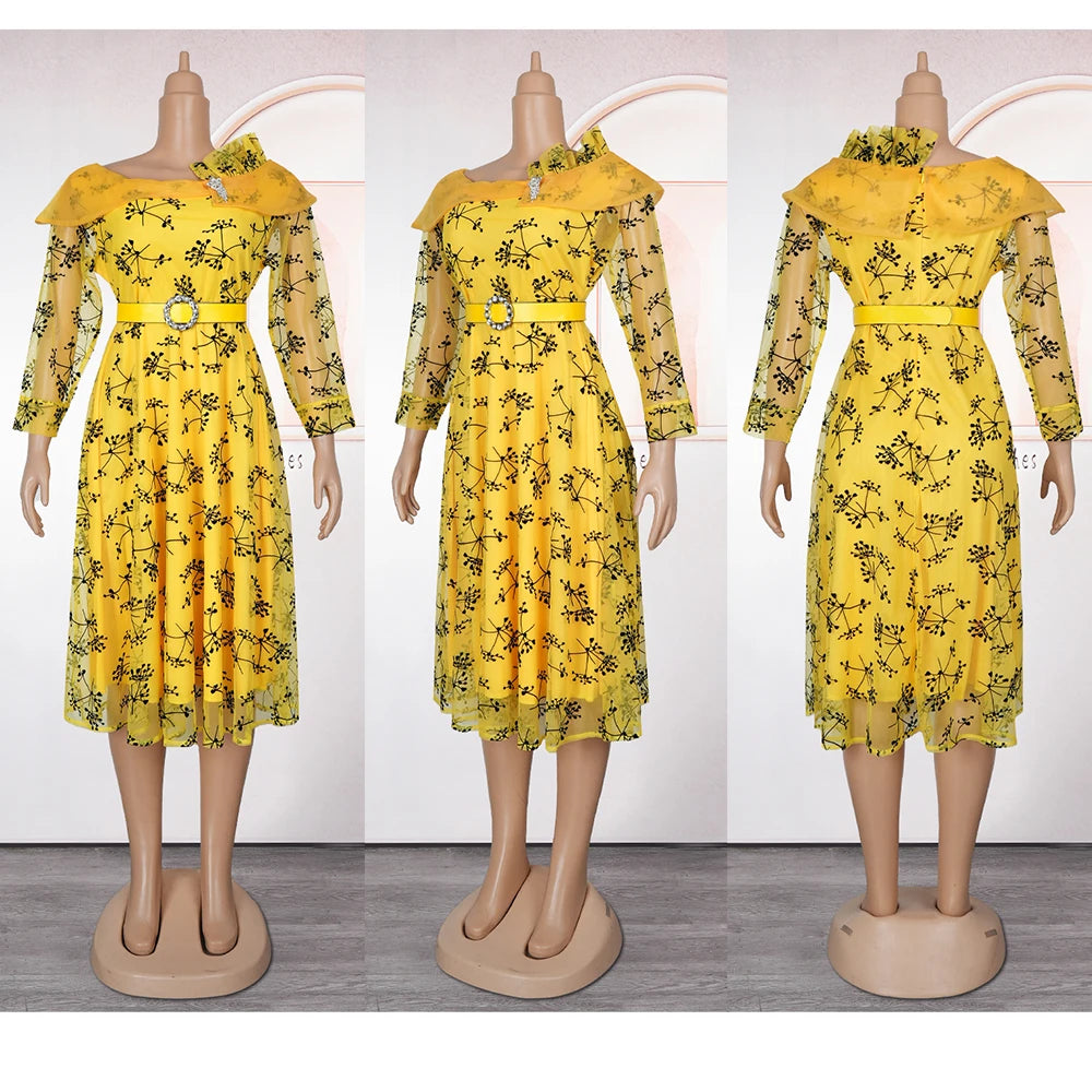 African Dresses for Women Plus Size Evening Party Long Dress Africa Clothing Elegant Print Maxi Dress