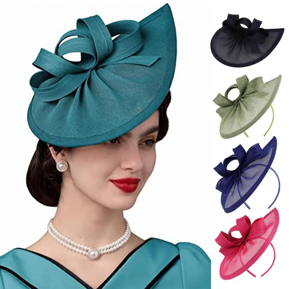 Elegant Linen Yarn Fascinator Hat with Bowknot Decor – Retro Style