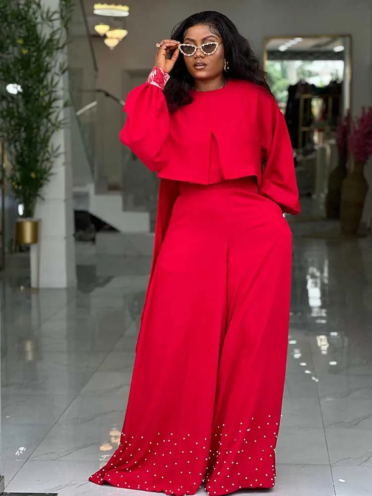 Spring Clothes for Women 2 Piece Sets Women Outfit Lantern Sleeves Suit with Wide Pants and Top High Quality Ladies Elegant Sets