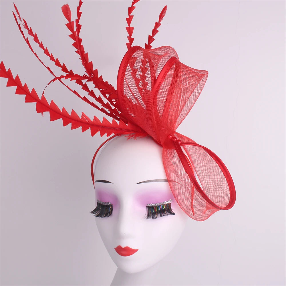 Feather Pillbox Hat Elegant Bow Fascinator