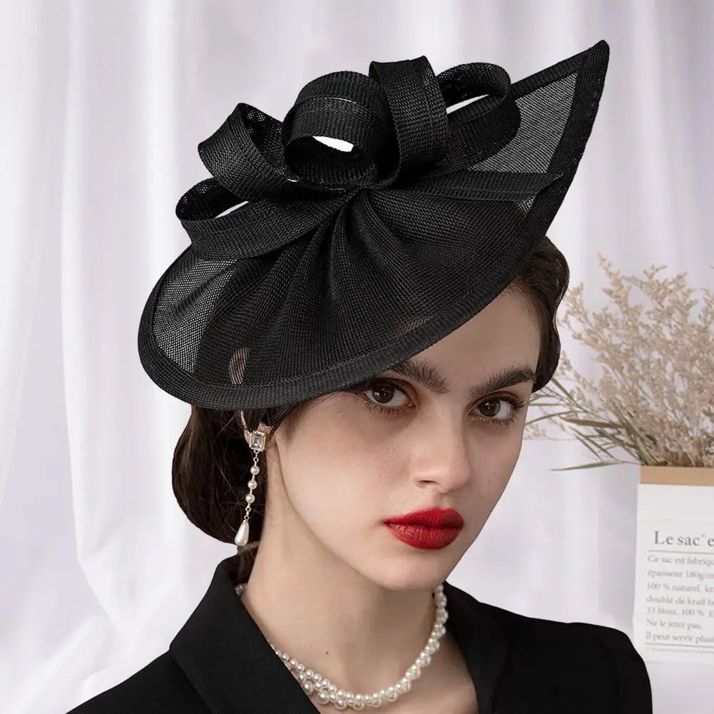 Elegant Linen Yarn Fascinator Hat with Bowknot Decor – Retro Style