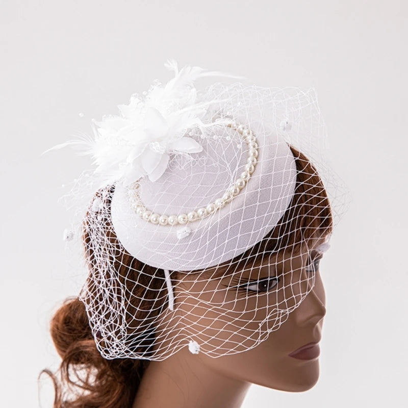 Feather Fascinator Headband – Elegant Veil Tea Party Hat