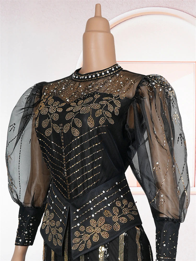2025 Luxury Party Dresses Elegant Women Wedding Prom Evening Gown Long Sleeve Bodycon Robe African Dashiki Sequin Maxi Dress