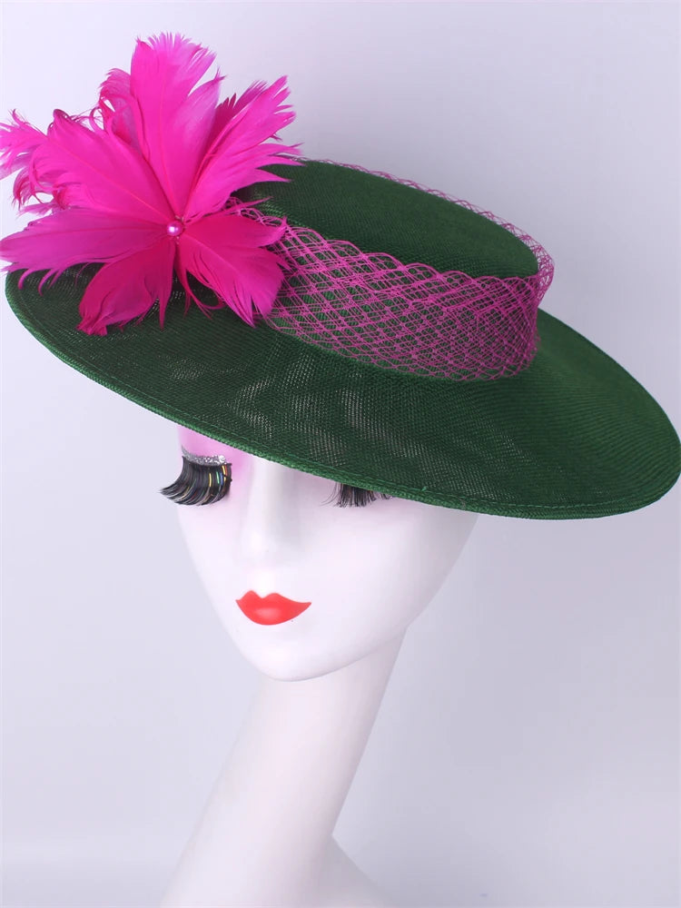 Women Kentucky Ascot Big Fascinator Hats With Flower Church Wedding Chapeau Cap Ladies Occasion Millinery Ladies Femme Elegant