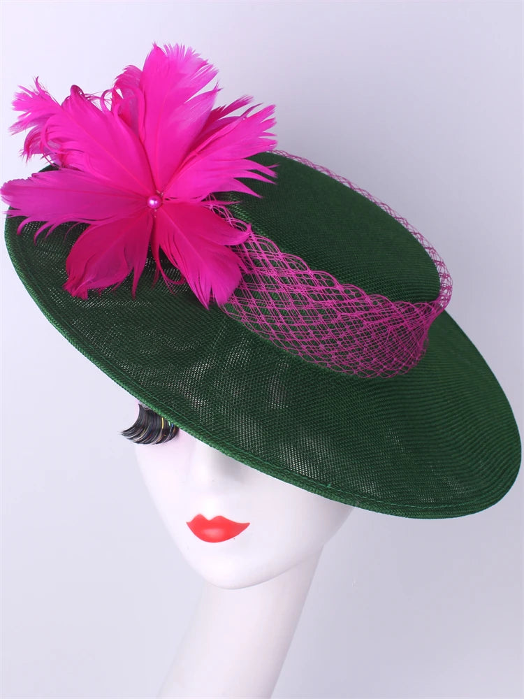 Women Kentucky Ascot Big Fascinator Hats With Flower Church Wedding Chapeau Cap Ladies Occasion Millinery Ladies Femme Elegant