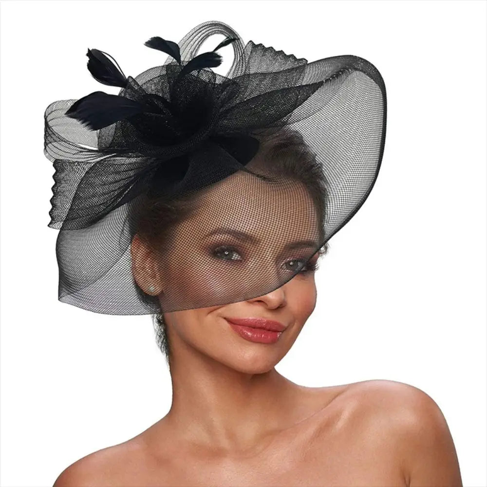 Handmade Lace & Feather Fascinator Bow Hair Clip