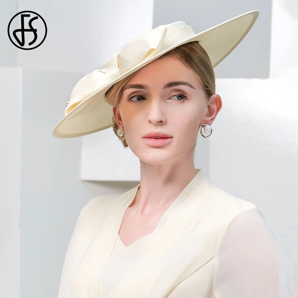 Wide Brim Church Fascinator – Big Bowknot Hat for Weddings
