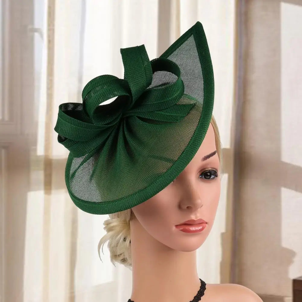 Elegant Linen Yarn Fascinator Hat with Bowknot Decor – Retro Style