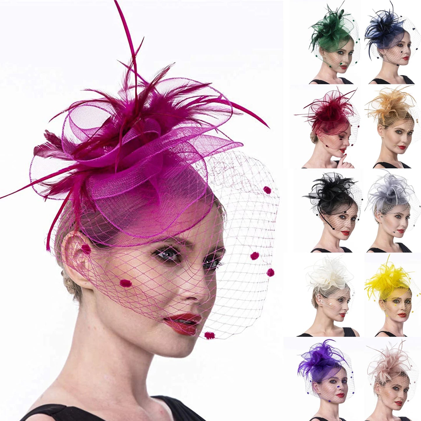 Bridal Feather Organza Fascinator Hat with Veil