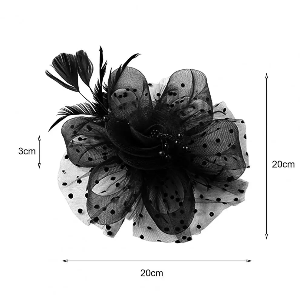 Feather & Mesh Flower Fascinator with Faux Pearls