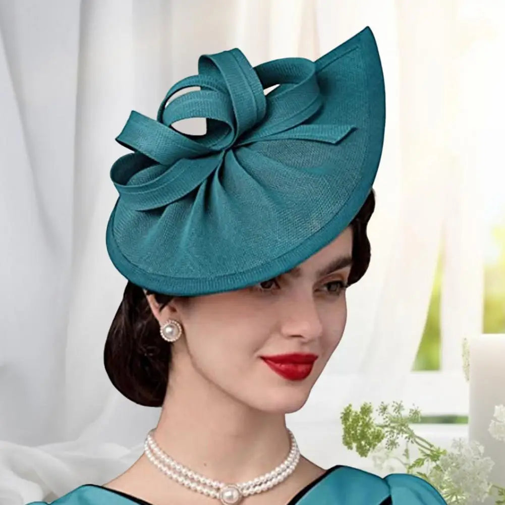 Elegant Linen Yarn Fascinator Hat with Bowknot Decor – Retro Style