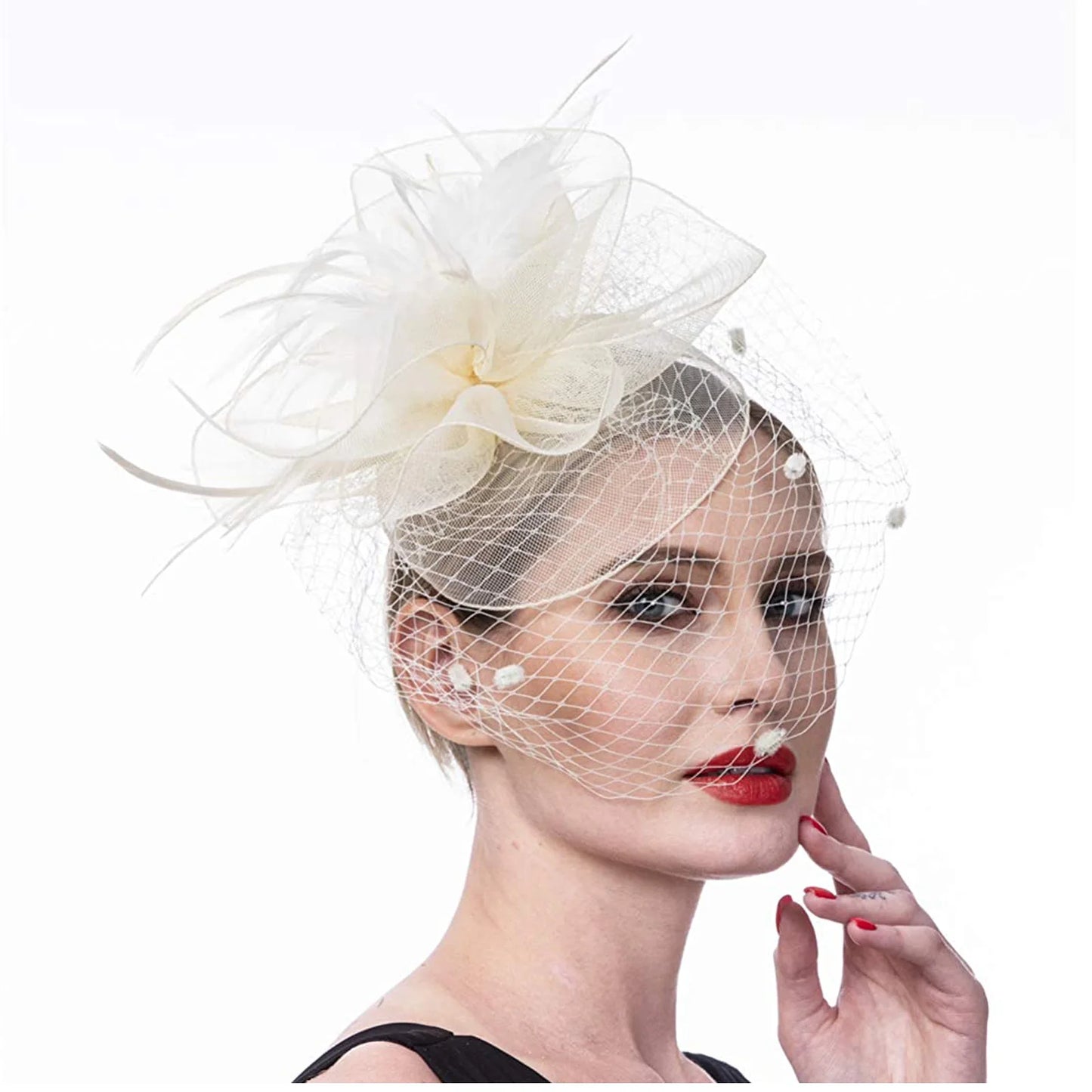 Bridal Feather Organza Fascinator Hat with Veil