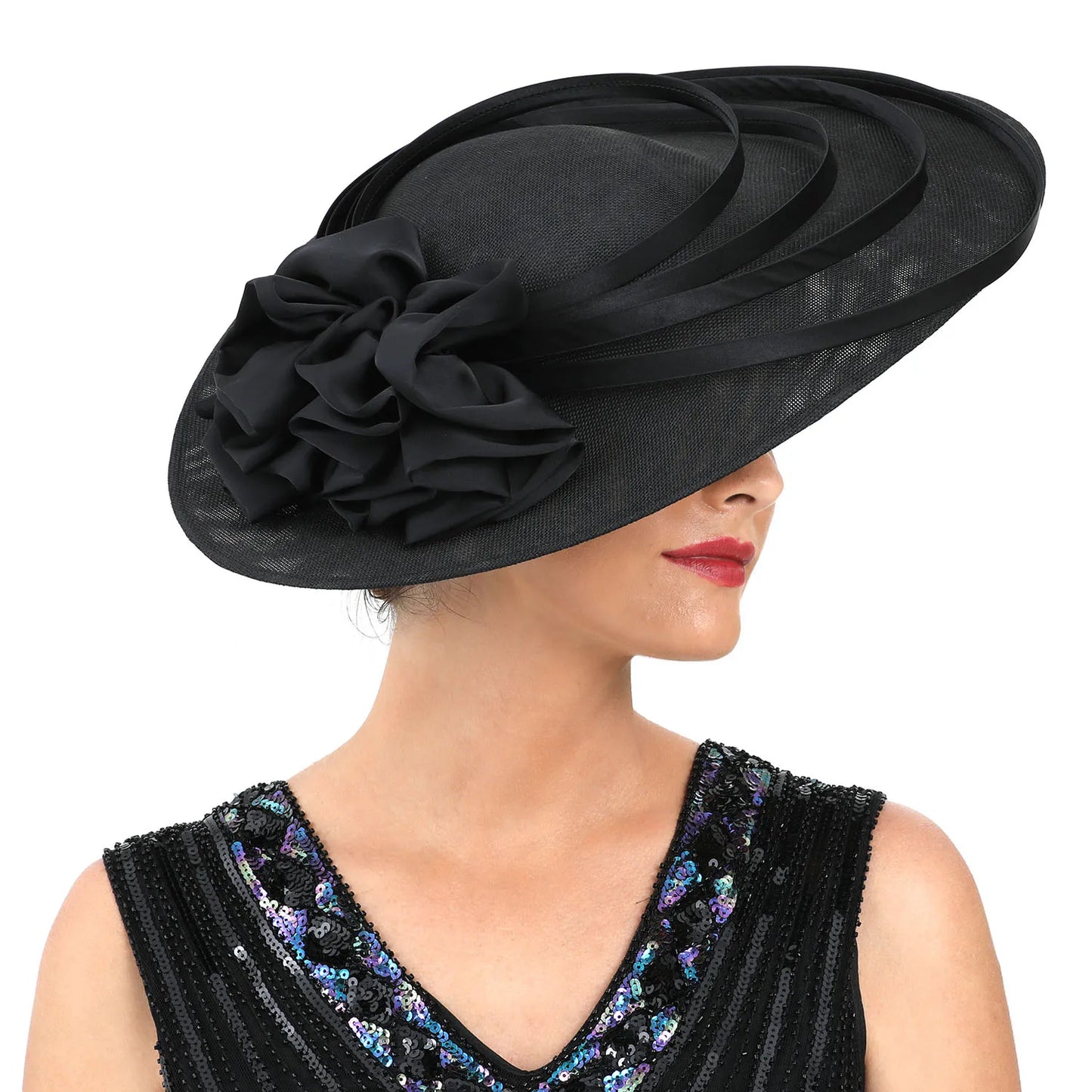 Women's Sinamay Flower Fascinator Hat – Kentucky Derby, Wedding & Church Headpiece