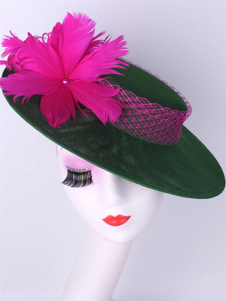 Women Kentucky Ascot Big Fascinator Hats With Flower Church Wedding Chapeau Cap Ladies Occasion Millinery Ladies Femme Elegant