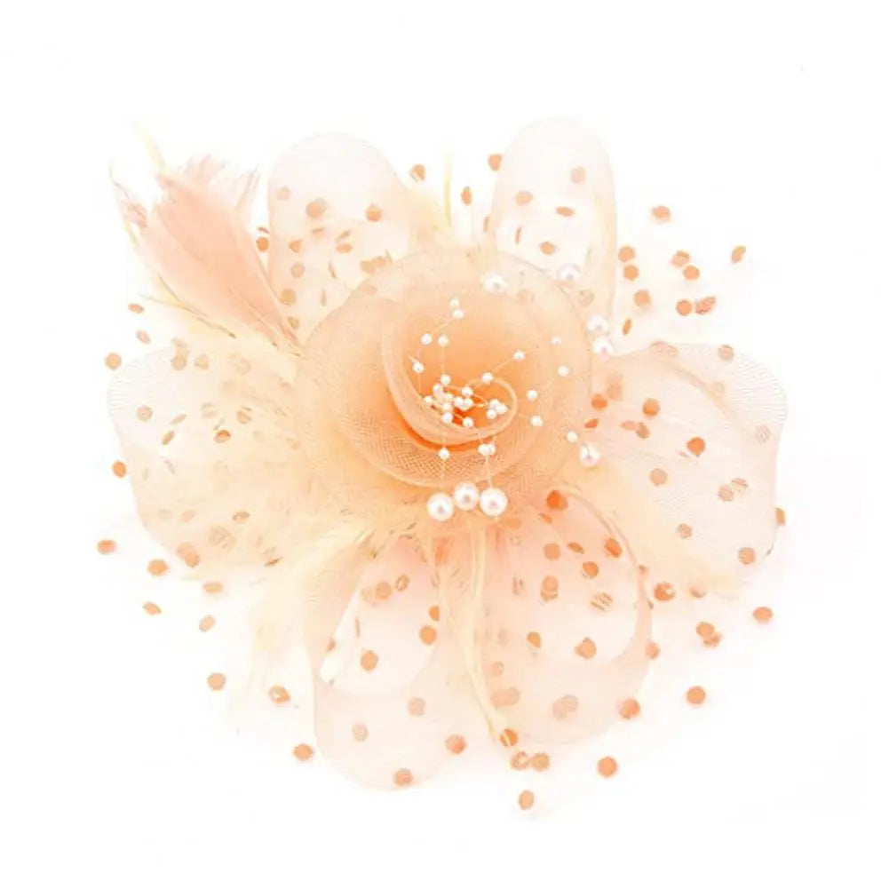 Feather & Mesh Flower Fascinator with Faux Pearls