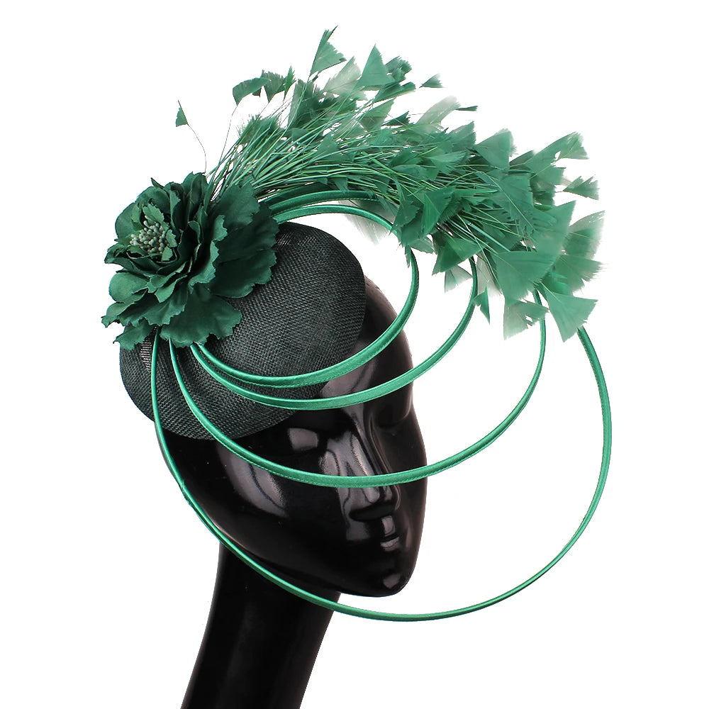 Fancy Sinamay Floral Fascinator – Feather Headpiece for Weddings