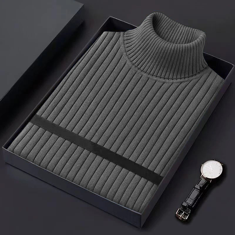 Men's slim fit knitted turtleneck sweater in dark gray for everyday winter wear