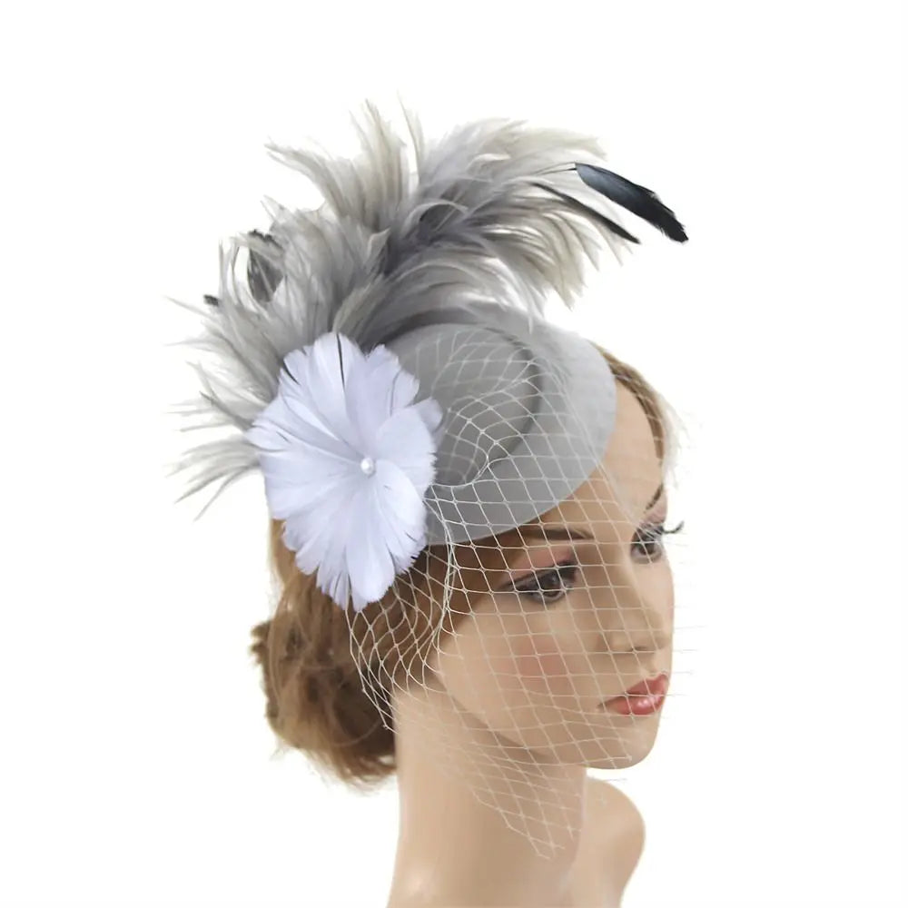 Handmade Lace & Feather Fascinator Bow Hair Clip