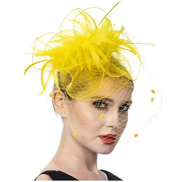 Bridal Feather Organza Fascinator Hat with Veil