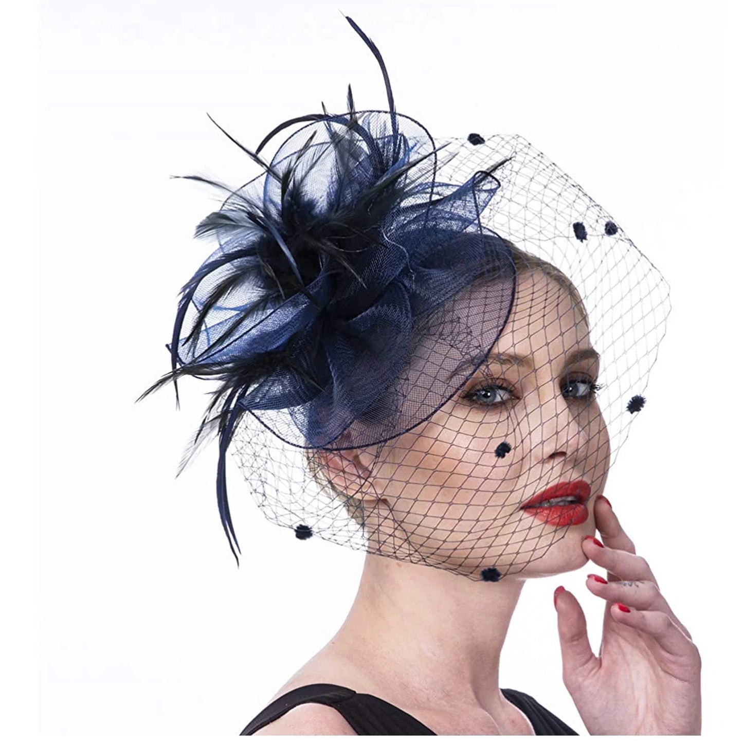 Bridal Feather Organza Fascinator Hat with Veil