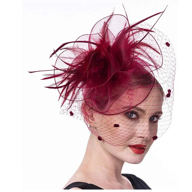 Bridal Feather Organza Fascinator Hat with Veil