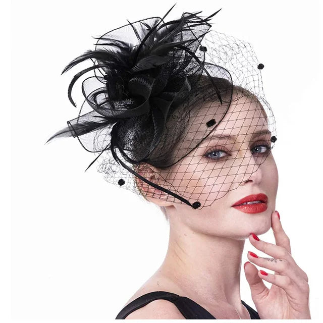 Bridal Feather Organza Fascinator Hat with Veil