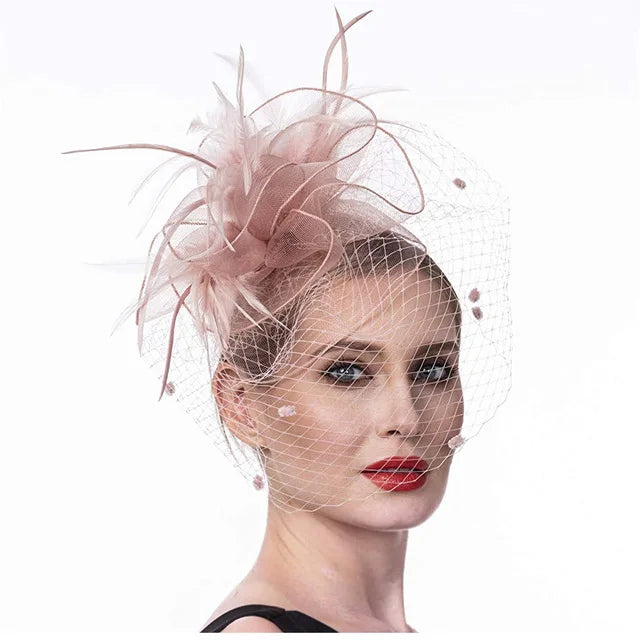Bridal Feather Organza Fascinator Hat with Veil