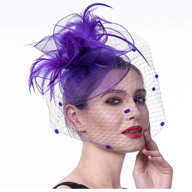 Bridal Feather Organza Fascinator Hat with Veil