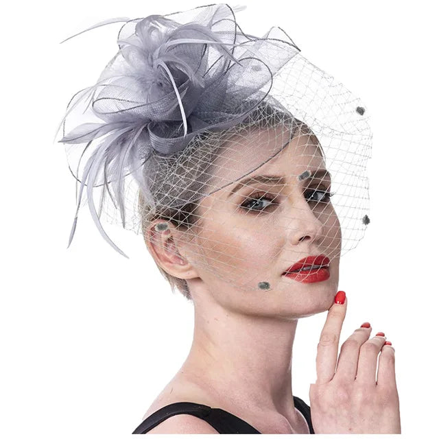 Bridal Feather Organza Fascinator Hat with Veil