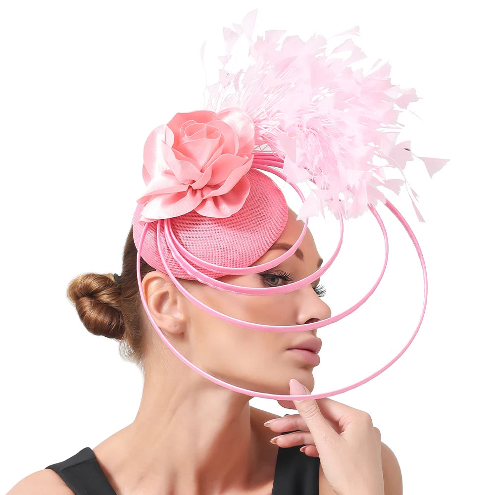 Fancy Sinamay Floral Fascinator – Feather Headpiece for Weddings