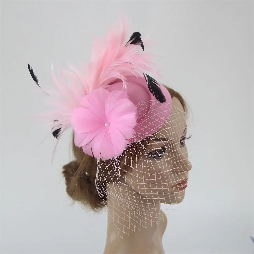 Handmade Lace & Feather Fascinator Bow Hair Clip