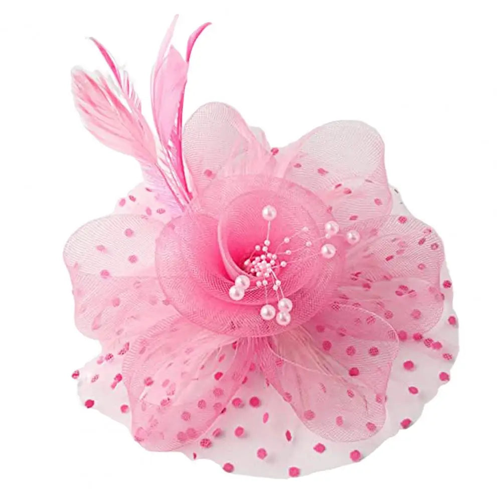 Feather & Mesh Flower Fascinator with Faux Pearls