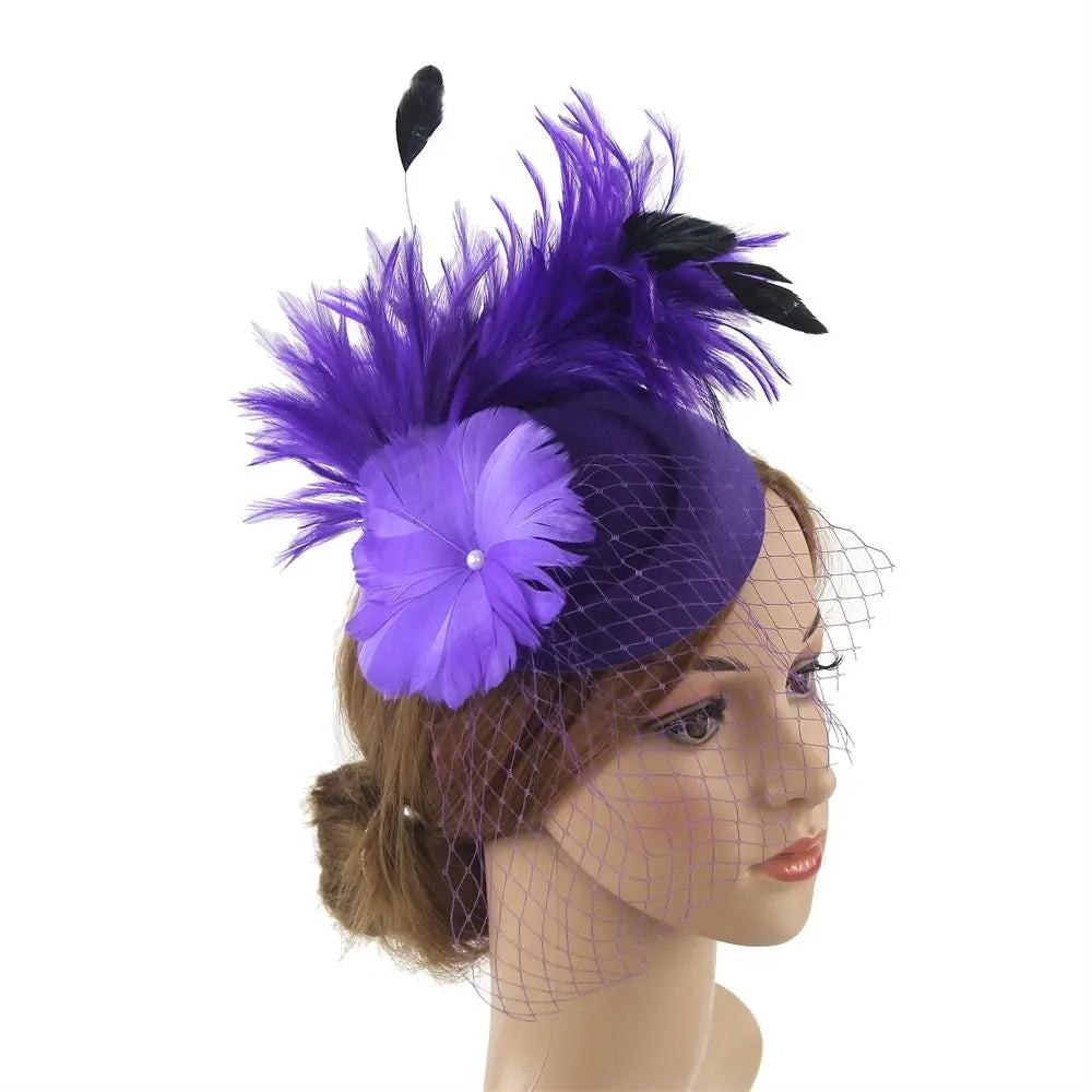 Handmade Lace & Feather Fascinator Bow Hair Clip