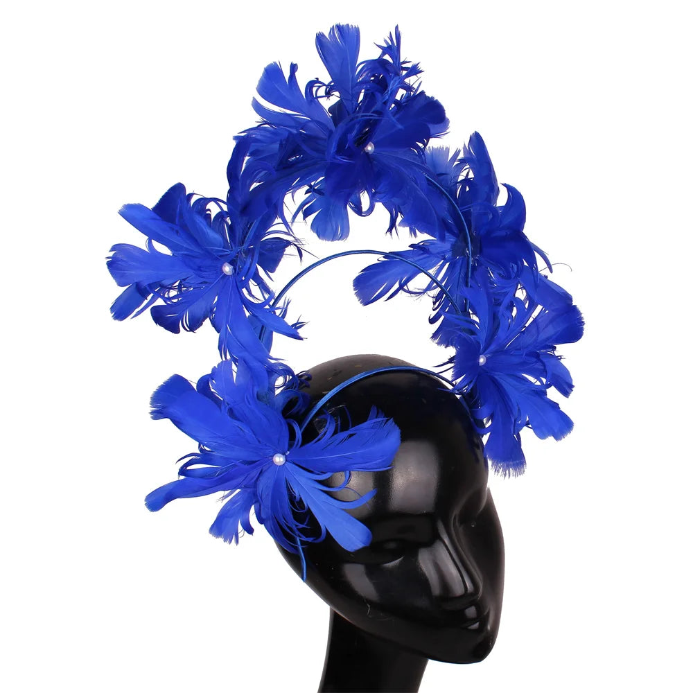 Vintage Feather Flower Top Hat – Green Hair Hoop with Pearls
