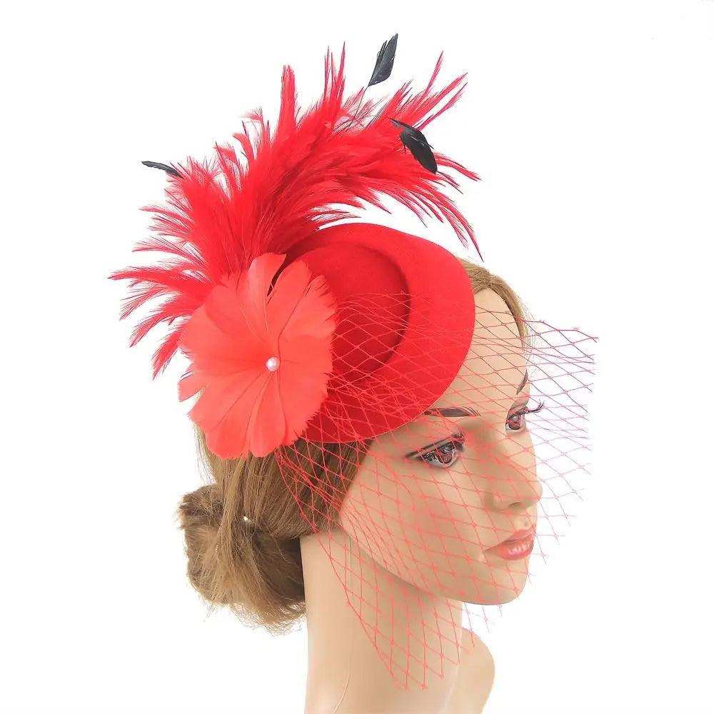 Handmade Lace & Feather Fascinator Bow Hair Clip