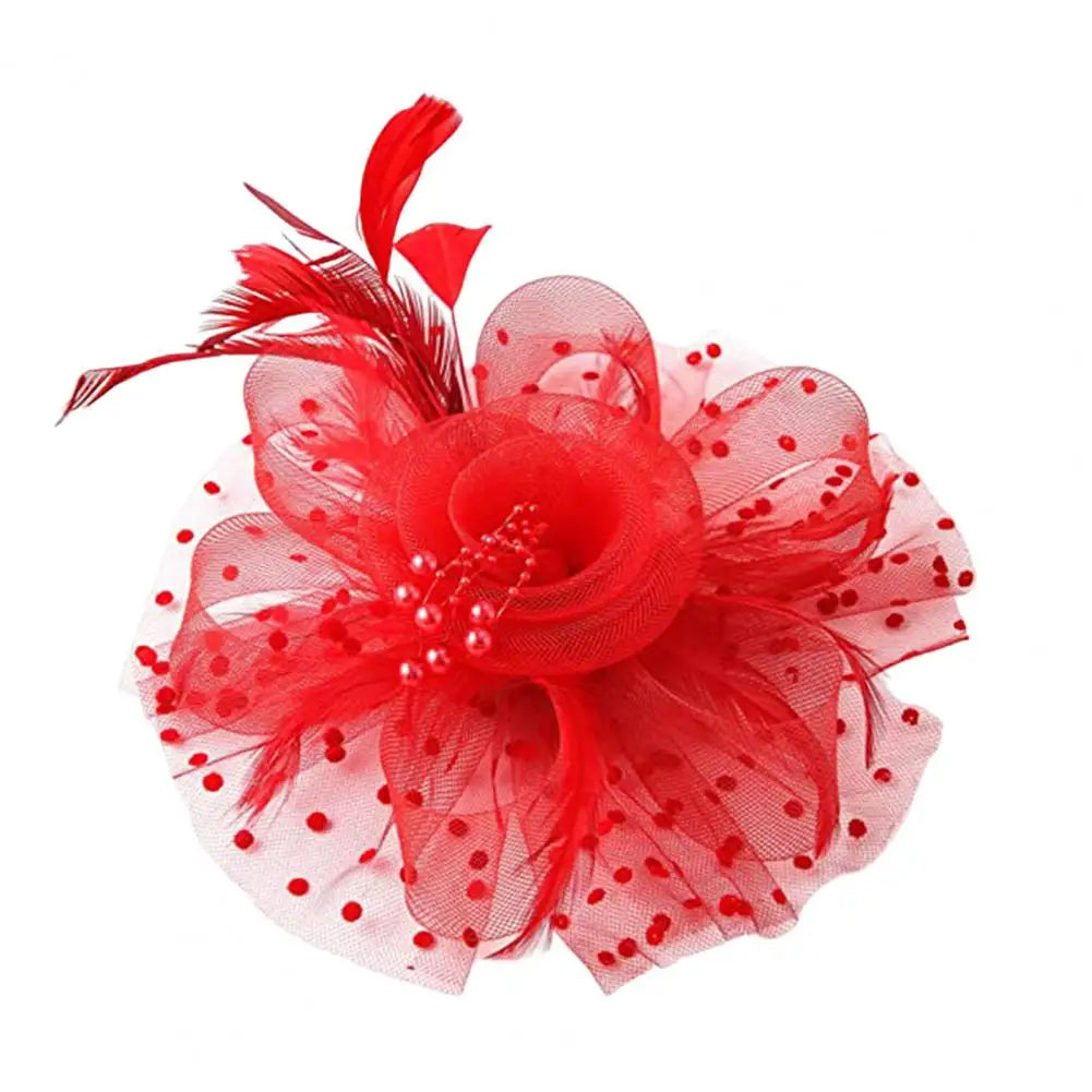 Feather & Mesh Flower Fascinator with Faux Pearls