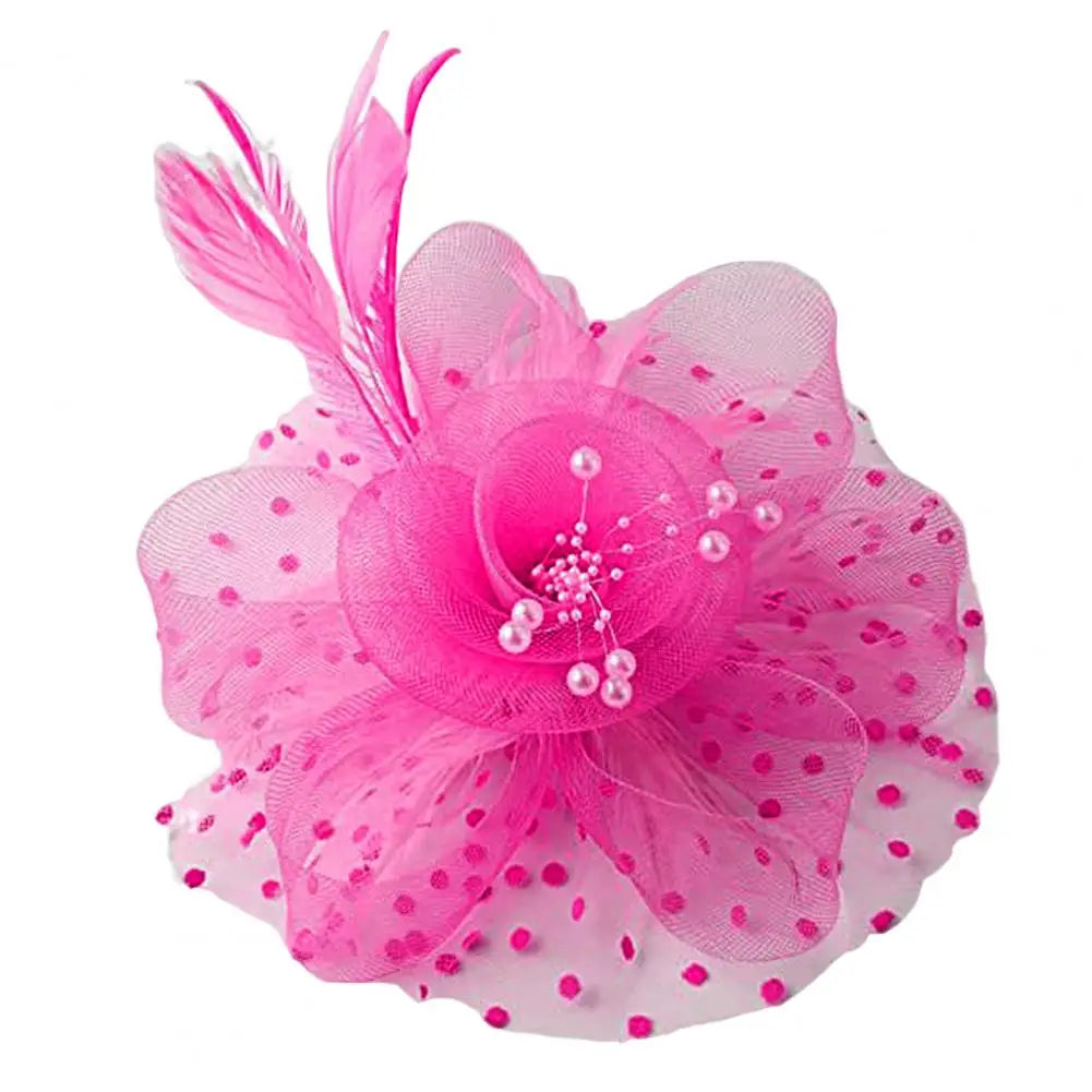 Feather & Mesh Flower Fascinator with Faux Pearls