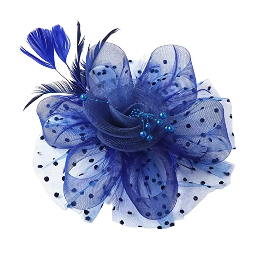 Feather & Mesh Flower Fascinator with Faux Pearls