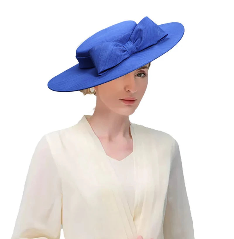 Wide Brim Church Fascinator – Big Bowknot Hat for Weddings