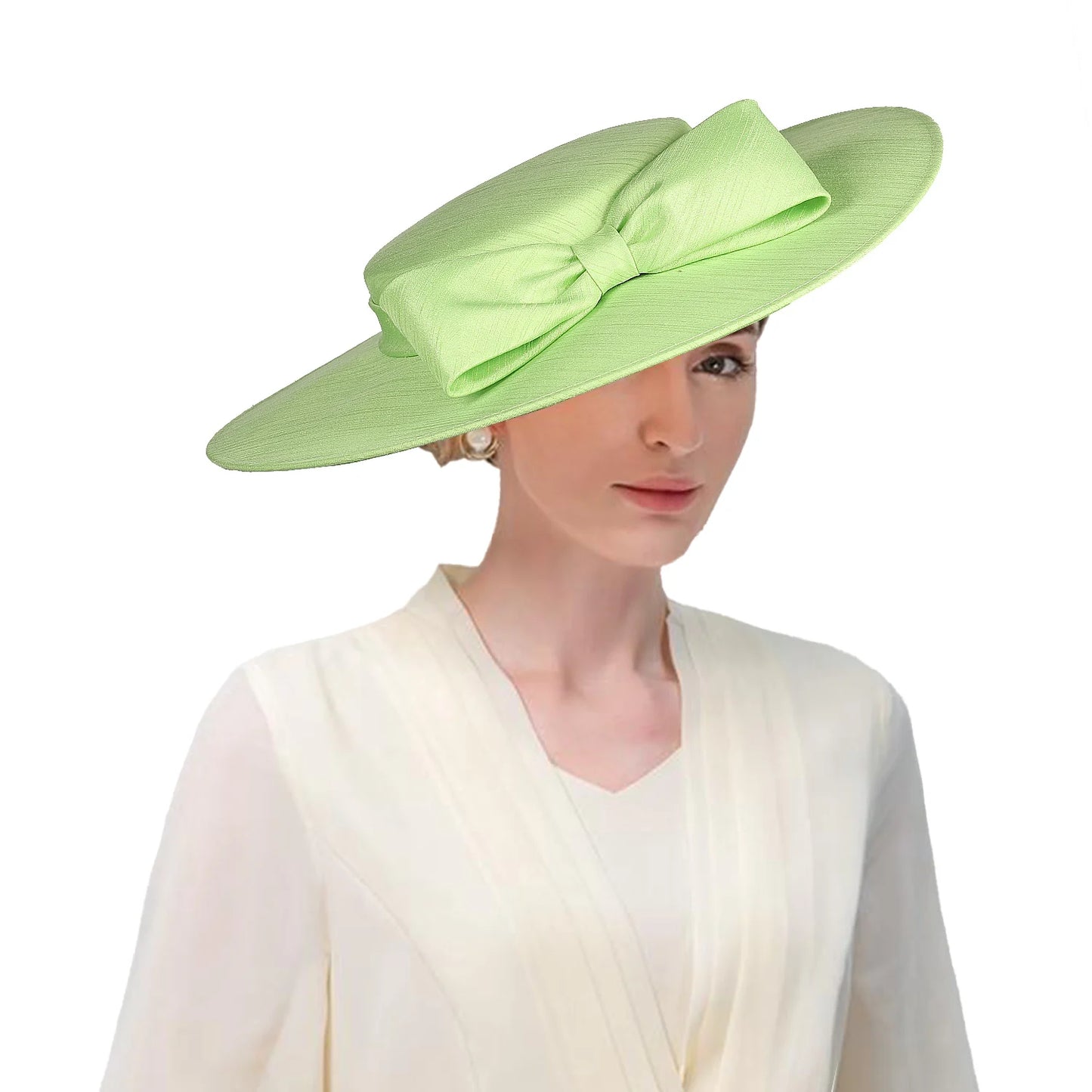 Wide Brim Church Fascinator – Big Bowknot Hat for Weddings
