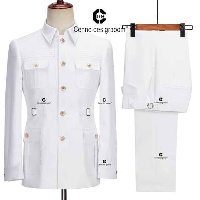 Safari Men Suits Gold Button Square Collar Tailor-Made Formal Casual Business Official Wear Costum made