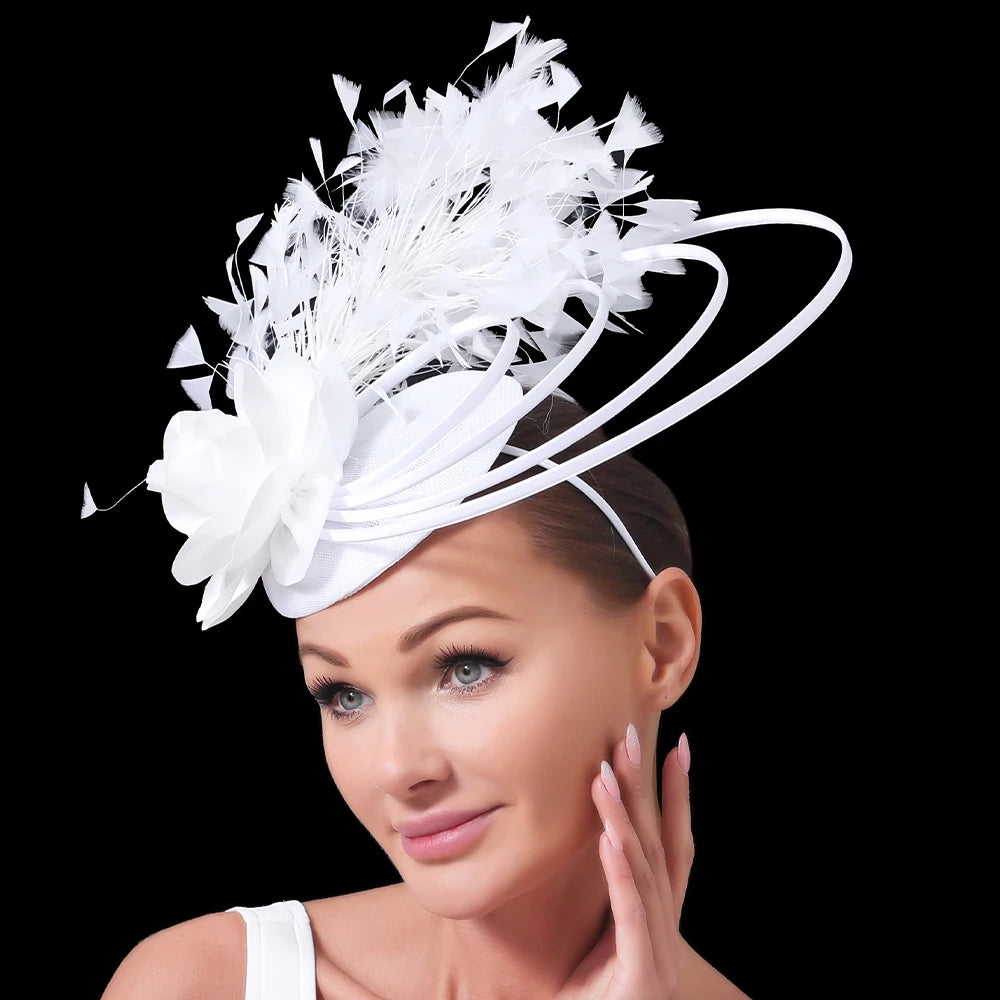 Fancy Sinamay Floral Fascinator – Feather Headpiece for Weddings