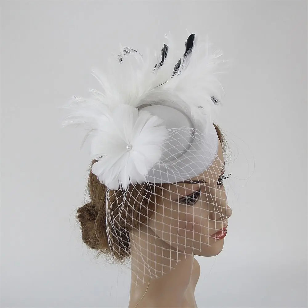 Handmade Lace & Feather Fascinator Bow Hair Clip