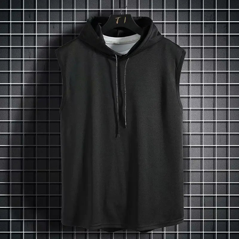 Mens Sleeveless Hooded Tank Tops Summer Gym Bodybuilding Fitness Sport Workout Singlet Solid Color Sports Vest
