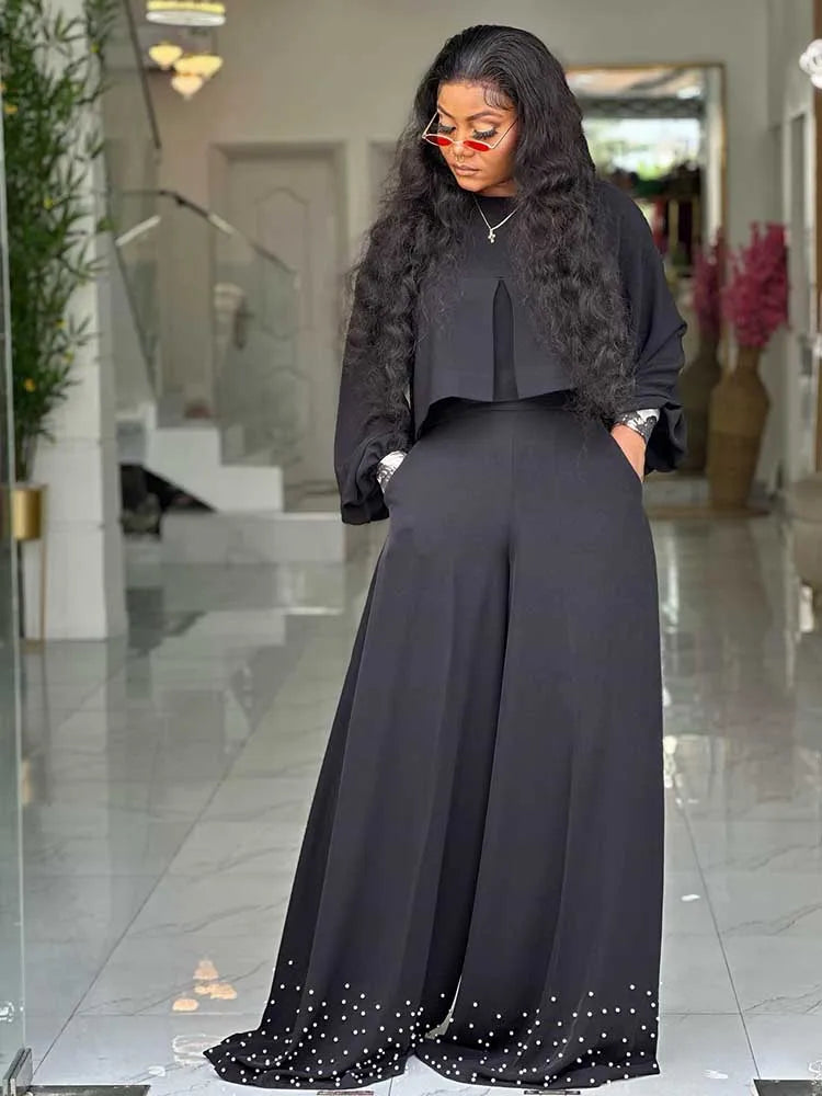 Spring Clothes for Women 2 Piece Sets Women Outfit Lantern Sleeves Suit with Wide Pants and Top High Quality Ladies Elegant Sets